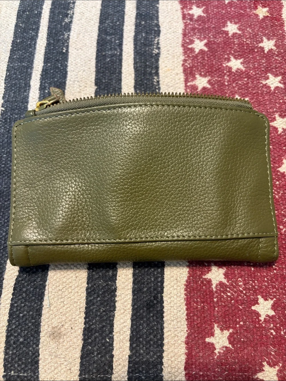 American Leather Co. Olive Green Leather Zip Wallet